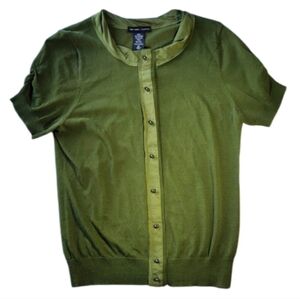 NY & Company Green Button Down Trim 100% Silk, Green T-shirt Size M